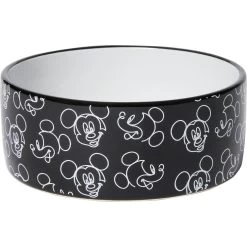 Disney Mickey Mouse Black & White No-Skid Ceramic Dog & Cat Bowl