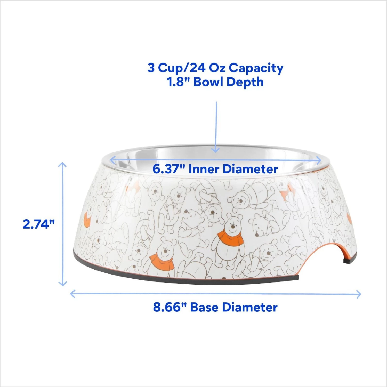 Disney Winnie The Pooh Non-Skid Stainless Steel With Melamine Stand Dog & Cat Bowl, Orange 2 Disney Winnie The Pooh Non-Skid Stainless Steel With Melamine Stand Dog & Cat Bowl, Orange - Image 2