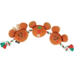 Disney Holiday Mickey & Minnie Mouse Gingerbread Cookies Plush With Rope Squeaky Dog Toy