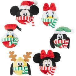 Disney Holiday Mickey Mouse & Friends Plush With Rubber Core Squeaky Dog Toy, 6 Count