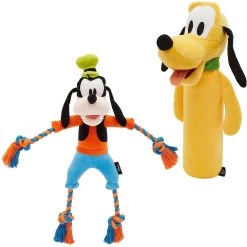 Disney Goofy Plush With Rope Squeaky Dog Toy & Disney Pluto Bottle Plush Squeaky Dog Toy