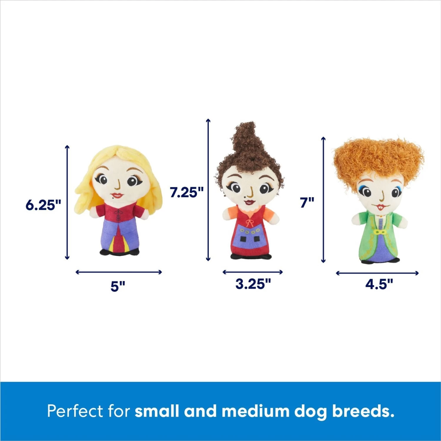 Disney Halloween Hocus Pocus Sanderson Sisters Plush Squeaky Dog Toy, 3 Count, Small/Medium 2 Disney Halloween Hocus Pocus Sanderson Sisters Plush Squeaky Dog Toy, 3 Count, Small/Medium - Image 2