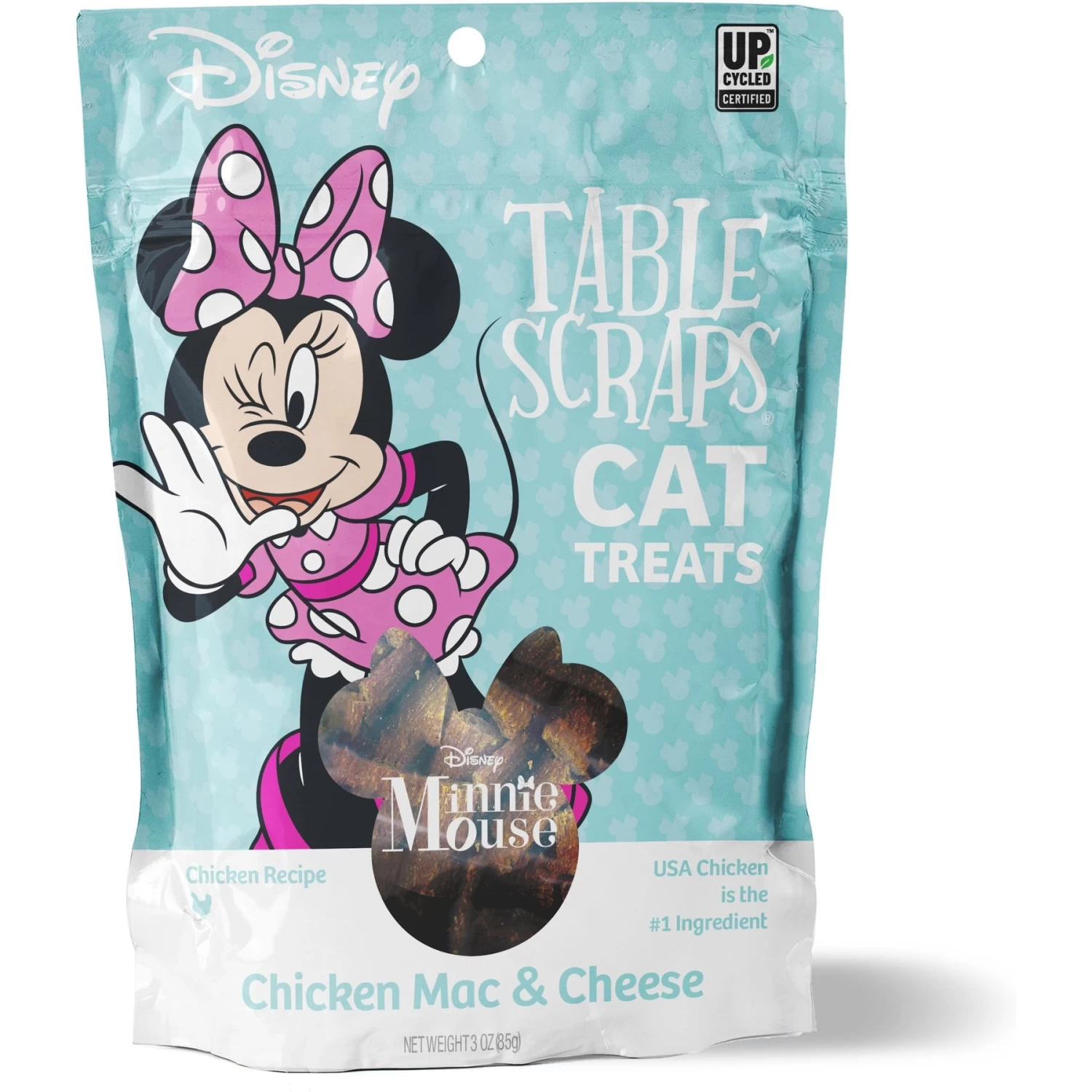Disney Table Scraps Minnie Mouse Chicken Mac & Cheese Recipe Cat Treats, 3-oz Bag 1 Disney Table Scraps Minnie Mouse Chicken Mac & Cheese Recipe Cat Treats, 3-oz Bag